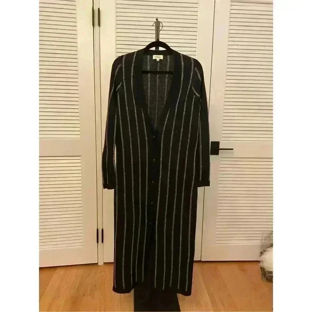 New NWT L’AGENCE Black and Silver Long Knit Cardigan Sz XS - Picture 3 of 4